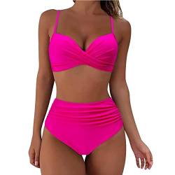 Badeanzug Damen Bikini Bauchweg Mit Shorts Bikini Damen Bauchweg Schwarz Gr 46 Bikini Damen Set Mit Bügel Bunt Sexy Bikini Damen Tanga Swimsuit for Women Plus Size Badeanzüge Tankini (Hot Pink, L) von Topgrowth Accessorio