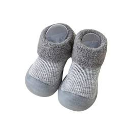 Barfußschuhe Baby, Baby Sockenschuhe Unisex Kleinkind rutschfeste Niedlicher Cartoon Weicher Stricken Babybodenschuhe Wasserschuhe Baby Hausschuhe Socken Mit rutschfest Gummisohle (Grey-1, 22) von Topgrowth Accessorio