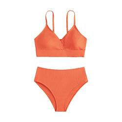 Bikini Mädchen Teenager mit Shorts Bikini Kinder Mädchen Zweiteiliger Badeanzüge Rüschen Bikinioberteil mit Triangel Bedruckte Bikinihose Mädchen Tankini Bikini Mädchen (A-Orange, 14-16 Years) von Topgrowth Accessorio