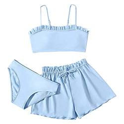 Bikini Mädchen Teenager mit Shorts Bikini Kinder Mädchen Zweiteiliger Badeanzüge Rüschen Bikinioberteil mit Triangel Bedruckte Bikinihose Mädchen Tankini Bikini Mädchen (Z1-Blue, 12-14 Years) von Topgrowth Accessorio