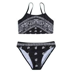 Bikini Mädchen Teenager mit Shorts Bikini Kinder Mädchen Zweiteiliger Badeanzüge Rüschen Bikinioberteil mit Triangel Bedruckte Bikinihose Mädchen Tankini Bikini Mädchen (ZA-Black, 13-14 Years) von Topgrowth Accessorio