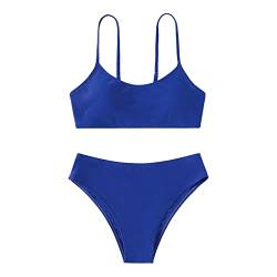 Bikini Mädchen Teenager mit Shorts Bikini Kinder Mädchen Zweiteiliger Badeanzüge Rüschen Bikinioberteil mit Triangel Bedruckte Bikinihose Mädchen Tankini Bikini Mädchen Badeanzug (B-Blue, 10-11 Years) von Topgrowth Accessorio