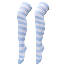 Damen Extra Lange Socken Halloween Socken Hühnerfüße Strümpfe Fun Lustige Socken Hühner Socken Überknie Lange Kniestrümpfe Overknee Strümpfe mit Streifen Retro Schüler (B-Light Blue, One Size) von Topgrowth Accessorio