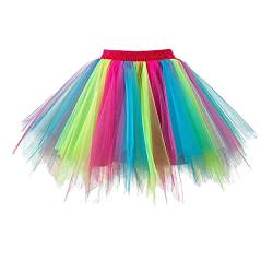 Tüllrock Damen Kurz Retro Rock Hohe Taille Tutu Rock Klassisch Elastisch 3 Lagig Tüllrock Tütü Dirndl Damen Petticoat 50er Tutu Unterrock Ballett Tanzkleidung Ballettkleidung 80er (B-Hot Pink, XXL) von Topgrowth Accessorio