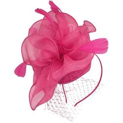 Topkids Accessories Fascinators Chiffon Fascinator Hochzeit Hut Ascot Hüte Netz Schleier Fascinator Haarband befestigt an Metall Haarreif für Mädchen, Damen, Frauen, fuchsia, Einheitsgröße von Topkids Accessories