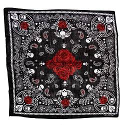 Topkids Accessories Schwarz Bandanas Stirnband Totenkopf Piraten Haarschal Männer Frauen Motorradmaske, Totenköpfe, Rosen und PaisleymusterMittlere Größe von Topkids Accessories