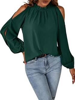 Toplop Bluse Damen Langarmshirt Schulterfrei: Festlich Elegant Oberteil Sexy Tops Herbst Frühling Lässig Kurzarm Tunika Damenbluse mit Carmen Asymmetrischer Ausschnitt/Rüschen Rundhals A-Grün S von Toplop