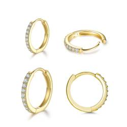 2 Paar Creolen Silber Ohrringe für Damen, klein Ohrringe Set mit Zirkonia, 925 Silber Vergoldet Kreolen Hypoallergen Klein Schlafen Kreolen Gold 10mm/12mm von Toplstud