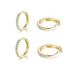 2 Paare Gold Creolen Set für Damen, klein Ohrringe Set mit Zirkonia, 925 Silber Vergoldet Kreolen Hypoallergen Klein Schlafen Kreolen für Frauen Herren-10mm*2 von Toplstud