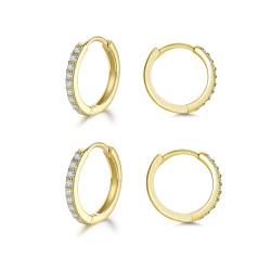 2 Paare Gold Creolen Set für Damen, klein Ohrringe Set mit Zirkonia, 925 Silber Vergoldet Kreolen Hypoallergen Klein Schlafen Kreolen für Frauen Herren-12mm*2 von Toplstud