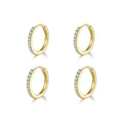 2 Paare Gold Creolen Set für Damen, klein Ohrringe Set mit Zirkonia, 925 Silber Vergoldet Kreolen Hypoallergen Klein Schlafen Kreolen für Frauen Herren-8mm*2 von Toplstud