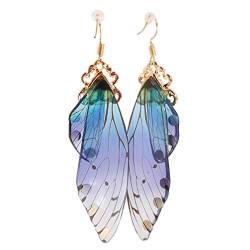 Toporchid Einfache Zikade Flügel Tropfen Ohrringe für Frauen Lange baumeln Ohrringe Schmuck Geschenk (Goldblau) von Toporchid