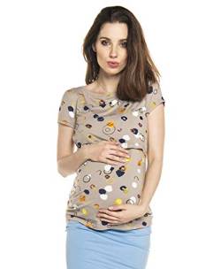 Torelle Damen 2in1 Umstandsshirt mit Stillfunktion, Modell: GAJA, Kurzarm, beige-Kreise, S von Torelle Maternity Wear