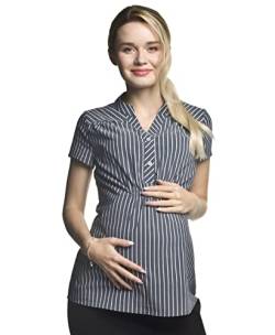 Torelle Damen 2in1 Umstandsshirt mit Stillfunktion, Modell: Melba, Kurzarm, grau-Weiss, L von Torelle Maternity Wear