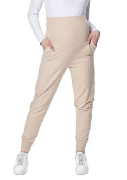 Torelle Maternity Wear Jogginghose Umstandshose Damen Baumwolle Baumwollhose Sporthose, Modell: DELFI, beige, S von Torelle Maternity Wear