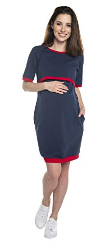 Torelle Maternity Wear Umstandskleid Baumwolle Sommer mit Stillfunktion, Modell: Lynn, dunkelblau-rot, S von Torelle Maternity Wear