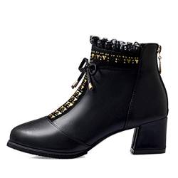 Toride Schwarzes Leder Stiefeletten Damen Runde Zehe High Heels Herbst Winter Block Ferse High Heels Casual Fashion Kurze Stiefel von Toride