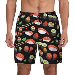 Sugar Skulls Herren-Badehose, schnell trocknend, Boardshorts mit Netzfutter, Strandshorts, Bademode, Badeanzüge, Japanische Sushi-Garnelen, Medium von Torong