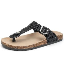 Torotto Damen-Sandalen mit Kork-Fußbett, offener Zehenbereich, verstellbares Gurtband, flache Sandalen für Spaziergänge, Strand, Indoor, Diamant/Silber, 42 EU von Torotto