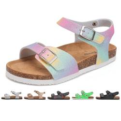 Torotto Sandalen Mädchen Jungen Mit Kork Sandals Kinder Pantoffeln Riemen Verstellbare Schnalle Rutschfeste Mit Klettverschluss Sandaletten für Drinnen und Draußen(Regenbogen, 31EU) von Torotto