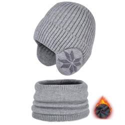 Set aus Mütze und Schal für Jungen, Kinder-Fleece-Strickmütze, warmer Kreisschal, Verdickender Beanie-Kreisschal für kaltes Wetter für Reisen oder Wandern, Spaziergänge mit dem Hund Toseky von Toseky