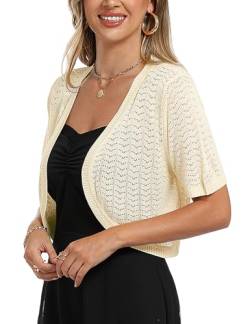 Totatuit Damen Bolero Festliche Kurze Elegante Strickjacke Baumwolle Leicht Kurzarm Sommerjacke für Party und Hochzeit Beige L von Totatuit