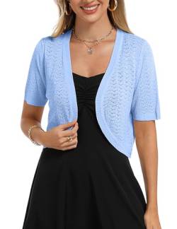 Totatuit Damen Bolero Festliche Kurze Elegante Strickjacke Baumwolle Leicht Kurzarm Sommerjacke für Party und Hochzeit Blau M von Totatuit