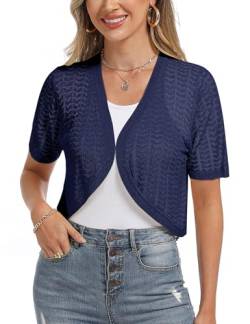 Totatuit Damen Bolero Festliche Kurze Elegante Strickjacke Baumwolle Leicht Kurzarm Sommerjacke für Party und Hochzeit Marineblau L von Totatuit