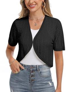 Totatuit Damen Bolero Festliche Kurze Elegante Strickjacke Baumwolle Leicht Kurzarm Sommerjacke für Party und Hochzeit Schwarz L von Totatuit