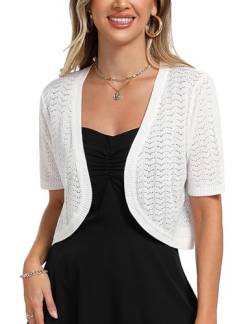 Totatuit Damen Bolero Festliche Kurze Elegante Strickjacke Baumwolle Leicht Kurzarm Sommerjacke für Party und Hochzeit Weiß L von Totatuit