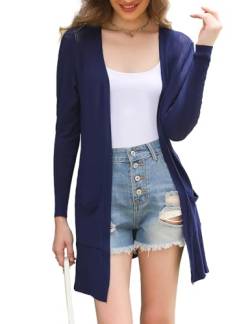 Totatuit Damen Leichte Offene Strickjacke Casual Langarm Lose Dünne Cardigan Dehnbar mit Taschen Marineblau M von Totatuit