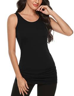 Totatuit Damen Oberteile Basic Sommer Rundhals Elegant Longshirt Top Locker Unterhemd Shirt Ärmellos Weste Sommer Strand Bluse Shirt Tank Top Schwarz L von Totatuit