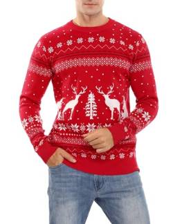Totatuit Herren Strickpulli mit Reindeer Unisex Weichnachtspulli Baumwolle Weihnachten Pullover Schneeflocke Christmas Sweater mit Rundhalsausschnitt Rot-Herren-1 M von Totatuit