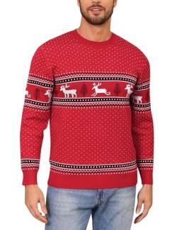 Totatuit Herren Weihnachtspullover Ugly Langarm Strickpulli mit Rentiermuster Rundhals Pullover Weihnachtsbaum Winterpulli Christmas Sweater Rot-Herren L von Totatuit