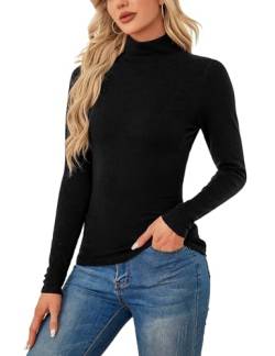 Totatuit Langarmshirt Slim Fit Damen Oberteile Langarm Shirts Rundhals Tee Einfarbig Basic Crop Tops Casual Athletisches Top Teenager Streetwear Schwarz 418 L von Totatuit