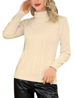 Totatuit Pullover Damen Rollkragenpullover Gerippter Feinstrick Warm Strickpullover Stretch Sweater für Herbst und Winter von Totatuit