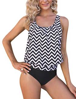 Totatuit Tankini Damen Bademode Set zweiteilig Push up mit Bikinislip Tankini Top Soft Cups S-XXXL von Totatuit