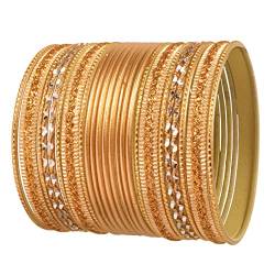 Touchstone „Bunte 2 Dutzend Armreif Kollektion“ Indische Bollywood Legierung Metall Texturierte Goldene Designer Schmuck Armreif Armbänder. Set von 24. In einem antiken Goldton für Frauen von Touchstone