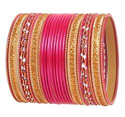 Touchstone „Bunte 2 Dutzend Armreif Kollektion“ Indische Bollywood Legierung Metall strukturierte heiße rosa goldene Designer Armreif Armbänder Set von 24. In antikem Goldton für Frauen von Touchstone