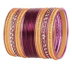 Touchstone „Bunte 2 Dutzend Armreif Kollektion“ Indische Bollywood Pastell Burgund Goldene Glasur Designer Schmuck Special Große Größe Armreif Armbänder Set von 24 in Goldton für Frauen. von Touchstone