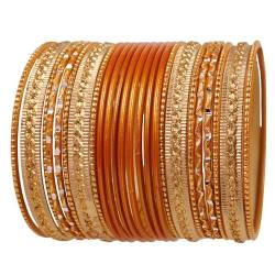 Touchstone „Bunte 2 Dutzend Armreif Kollektion“ Indische Bollywood Pastell Turmerker Goldene Glasur Designer Schmuck Special große Größe Armreif Armbänder Set von 24 in Goldton für Frauen. von Touchstone