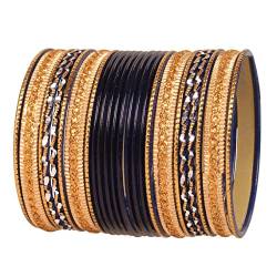 Touchstone „Colorful 2 Dozen Bangle Collection“ Indische Bollywood Legierung Metall texturiert schwarz blau goldene Farbe Designer-Schmuck Armreif Armbänder Set von 24 in antiken Goldton für Frauen von Touchstone