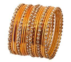 Touchstone Bunte Armband-Kollektion indische Bollywood-Legierung Metall und Strukturierter Golden Yellow Designerschmuck Armband-Armbänder. Set von 18 Antique Goldton für Frauen. von Touchstone