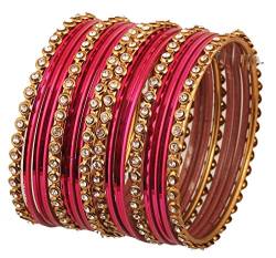 Touchstone Bunte Armband-Kollektion indische Bollywood-Legierung Metall und Strukturierter Magenta Designerschmuck Armband-Armbänder. Set von 18 Antique Goldton für Frauen. von Touchstone