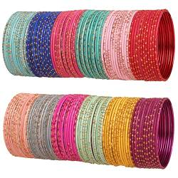 Touchstone "Colorful Bangle Collection, indisches Bollywood, handgefertigt, graviert, 12 wunderschöne strukturierte Farben, goldene Glasur, Designer-Schmuck, Armreif, Set mit 144 Stück für Frauen. von Touchstone