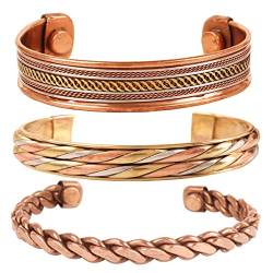 Touchstone Copper magnetische Armband tibetischen Stil. Hand geschmiedet mit soliden und hohe Spurweite reinem Kupfer. Satz von 3 verschiedenen Designs mit 3 Metalltönen. von Touchstone