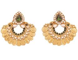 Touchstone Indische Bollywood Tempel inspiriert Münze Schmuck Designer Ohrringe für Damen Grün von Touchstone