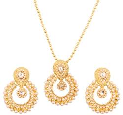 Touchstone Indischer Bollywood Elite Mughal Kundan Polki Look Chandbali Mond Faux Perlen Braut Designer Schmuck Anhänger Set für Damen Goldton von Touchstone