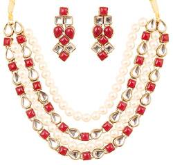 Touchstone Indischer Bollywood Kundan Look Faux Rubin Perlen Schmuck Halskette für Damen rot von Touchstone