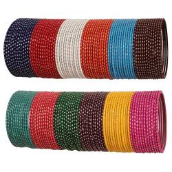 Touchstone Indisches Bollywood-Armband, traditionell, tolle Präsentation, 12 strukturierte Farben, angereichert mit silbernen Punkten, Designer-Schmuckarmbänder, 144 Stück, für Damen, kein Edelstein, von Touchstone